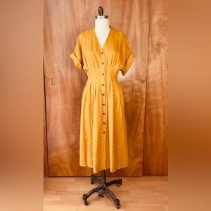 SEA New York Mustard Linen Button Front MIDI Dress